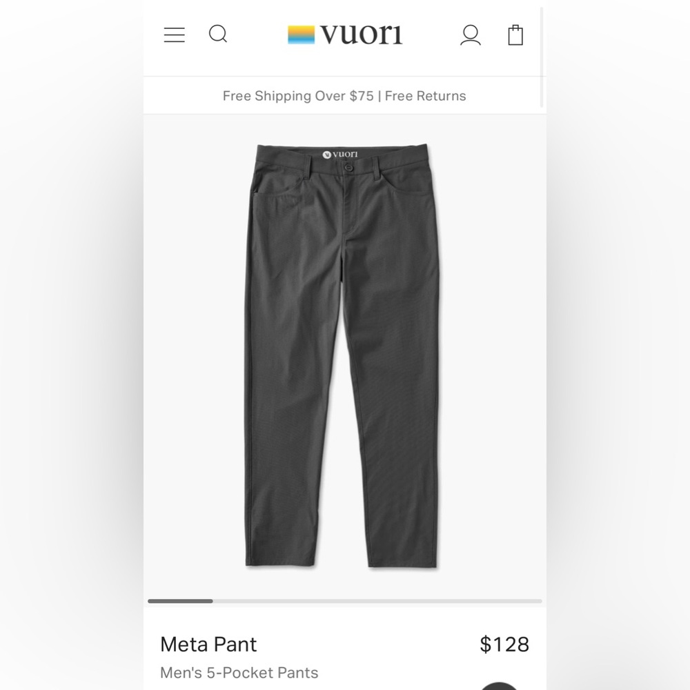 SOLD Vuori Men’s Meta Pant in Charcoal size 32